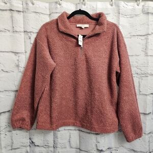 LOFT Rose Fleece Teddy Quarter Zip Pullover NWT Size Medium